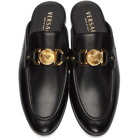 men versace slip on|Versace men's black label slippers.